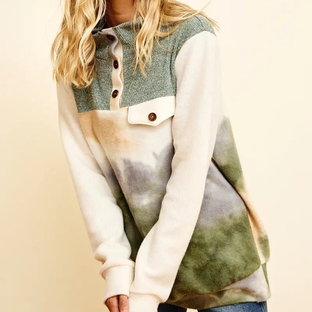 Olive multi lightweight pullover- Ces Femme